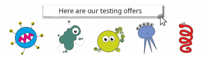 The text says: "Here are our testing offers" and below are 5 images of STIs